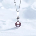 Collana elegante in argento S925 con perla lavanda e ciondolo in moissanite - Pietra ad Alto Contenuto di Carbonio 5mm con Perla 10mm / Argento 925