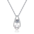 Collana a goccia in argento sterling S925 con pendente in moissanite e perla d'acqua dolce - Argento 925 / Zirconia 5mm + Perla Artificiale 8mm