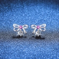 Pendientes de lazo en plata S925 con piedras rosas y gotas de moissanita brillante - Plata 925 / Piedra de Alto Carbono de 3mm