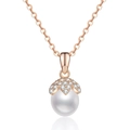 Collana in argento S925 con perla d'acqua dolce bianca e cappuccio floreale oro rosa - Perla d'Acqua Dolce Naturale 8,5-9mm (Argento S925)