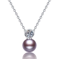 Collar de plata S925 con colgante de moissanita y perla de agua dulce púrpura - Plata 925 / 0.5ct Moissanita + Perla 10mm