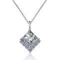 S925 sterling silver necklace featuring 2-carat princess cut moissanite pendant with halo - 7x7mm High Carbon Stone (Silver)