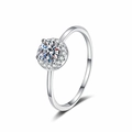 Elegant S925 sterling silver moissanite ring with halo setting and brilliant round cut center - US 9 / 5mm High Carbon Stone