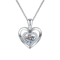 Collana in argento S925 con ciondolo a doppio cuore in moissanite e pietra centrale rotonda - Stile Strass (XL166)