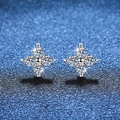 Elegant S925 sterling silver four-leaf clover stud earrings with sparkling D-color moissanite - 925 Silver / 80 Points Moissanite