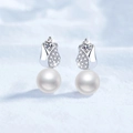 Orecchini a perno tulipano in argento S925 con moissanite brillante e perle bianche tonde - Pietra ad Alto Contenuto di Carbonio da 3mm / Argento 925