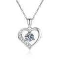 S925 sterling silver heart pendant necklace with 1 carat moissanite on white background - 925 Silver / 6.5mm High Carbon Stone