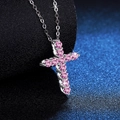Collana con ciondolo a croce in argento S925 con pietre di moissanite rosa - Argento 925 / Moissanite Rosa