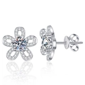 S925 Sterling Silver Sunflower Stud Earrings with 1 Carat Moissanite in D color - 925 Silver / 5.0mm High Carbon Stone