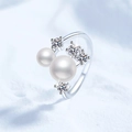 Verstellbarer S925 Sterlingsilber Ring mit Moissanit und zwei Süßwasserperlen - Einstellbar Offen / Silberweiß (Moissanit + Süßwasserperle)