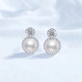 Eleganti orecchini a lobo in argento S925 con moissanite e perle d'acqua dolce - Argento 925 / Pietra ad Alto Contenuto di Carbonio da 3mm