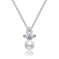 S925 sterling silver necklace featuring a bow crown pendant with pearl and moissanite - Moissanite and Freshwater Pearl Style / 925 Silver