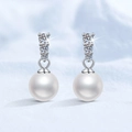 Klassieke S925 zilveren oorknoppen met moissanite en natuurlijke zoetwaterparels - 925 zilver / Moissanite + Parel (ong. 8 mm)