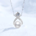 Elegante collana in argento 925 con ciondolo in moissanite e perla naturale - Argento 925 / Strass e Perla d'Acqua Dolce (XL195)
