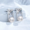 Orecchini a perno in argento S925 con moissanite da 1ct e perle bianche rotonde - Argento 925 / Zirconia + Perla d'acqua dolce