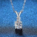 Klassieke S925 zilveren ketting met dubbele moissaniet hanger in een konijnenoren ontwerp - 925 zilver / 6.5mm High Carbon Steen