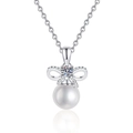Elegante collana in argento s925 con pendente a fiocco in moissanite e perla naturale - Argento 925 / Argento (Moissanite + Perla d'Acqua Dolce)