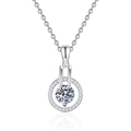 Halskette aus S925 Sterlingsilber mit rundem Moissanit-Anhänger und Sternenhimmel-Halo - 6.5MM / Hochkohlenstoffstein
