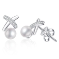 Eleganti orecchini a perno in argento S925 a forma di X con perle e moissanite lucida - Argento 925 / Bianco (5.5-6 Perla d'Acqua Dolce)