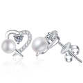 Boucles d'oreilles cœur en argent S925 avec perles d'eau douce et pierres de moissanite - Style Moissanite 0,2 Carat / Argent 925