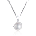 Minimalist S925 sterling silver necklace featuring a round white freshwater pearl pendant - 9mm Freshwater Pearl / Platinum Color 925 Silver (With Certificate)