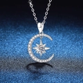 S925 sterling silver necklace with moissanite star and moon pendant on starry background - 5mm High Carbon Stone (XL230) / 925 Silver
