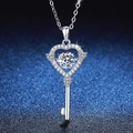 S925 sterling silver heart-shaped key pendant necklace with sparkling moissanite main stone - 925 Silver / 6.5mm High Carbon Stone