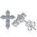 S925 sterling silver cross earrings with round brilliant moissanite stones on white background - 0.36ct Moissanite (White Gold Color)