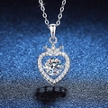 S925 sterling silver necklace with heart crown moissanite pendant on blue star base - 925 Silver / 6.5mm High Carbon Stone