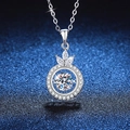 Elegant S925 sterling silver crown necklace with a dancing moissanite pendant - 925 Silver / Silver Style - High Carbon Stone