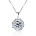 S925 sterling silver sunflower necklace with 1 carat moissanite pendant on white background - 6.5mm High Carbon Stone