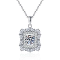 Luxurious S925 sterling silver necklace with 1 carat moissanite halo square pendant - 925 Silver / 6.5mm High Carbon Stone