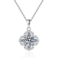 S925 sterling silver four-leaf clover pendant necklace with a 1-carat moissanite center stone - 925 Silver / 6.5mm High Carbon Stone