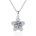 Elegant S925 sterling silver camellia necklace with a 1ct round moissanite pendant - 925 Silver / 6.5mm High Carbon Stone