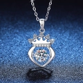 S925 sterling silver crown heart dancing moissanite pendant necklace with star background - 6.5mm High Carbon Stone / 925 Silver