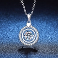 S925 sterling silver dancing moissanite heart pendant necklace with round halo diamond - 925 Silver / 6.5mm High Carbon Stone