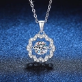 Collana scintillante in argento S925 con pendente a fiore rotante in moissanite di lusso - Stile Pietra ad Alto Contenuto di Carbonio 6,5 mm / Argento 925