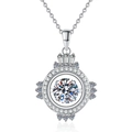 S925 sterling silver necklace featuring a dancing round moissanite in a crown pendant - 925 Silver / 6.5mm High Carbon Stone