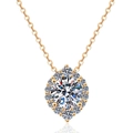 Collar con colgante halo de moissanita de 1 ct en plata de ley S925 con baño de oro - Plata 925 / Oro Champaña (Piedra de Alto Carbono)