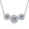 Collier classique en argent 925 avec trois pendentifs ronds en pierre Moissanite 2 carats - Argent 925 / Pierre à haute teneur en carbone