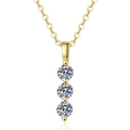 Elegant 18K gold S925 sterling silver necklace featuring three-stone moissanite pendant - 925 Silver / 90 Points Moissanite (14k Gold Color)