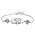 Pulsera ajustable de plata de ley S925 corazón infinito con piedras moissanita - Plata 925 / Plateado (Zirconia)
