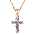 Collar de cruz de plata 925 oro rosa con colgante de moissanita para mujeres - Moissanita de 0.6 Quilates / Oro champán