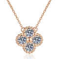Collar de trébol de cuatro hojas en plata S925 oro rosa con diamantes moissanita - Plata 925 / Moissanita de 1,2ct (Color Oro Rosa)