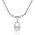 Elegant s925 silver necklace with sparkling moissanite smile pendant and white freshwater pearl - Moissanite Freshwater Pearl With Certificate (XL298) / 925 Silver