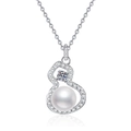 Elegante collana in argento S925 con ciondolo a forma di zucca, perla e cristalli - Argento 925 / Argento (Moissanite + Perla d'Acqua Dolce)