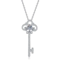 Elegant S925 sterling silver key pendant necklace with sparkling moissanite on white back - 925 Silver / 5mm High Carbon Stone