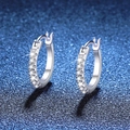 Elegant S925 sterling silver hoop earrings with pave-set moissanite stones on dark background - 925 Silver / Silver