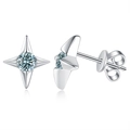 S925 sterling silver four-pointed star stud earrings with blue moissanite stones - 925 Silver / Natural Light Green Moissanite