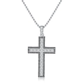 Collana a croce in argento S925 con moissanite e pietre pavé bianche e nere - Ciondolo a Croce in Moissanite (Catena a Sfere)